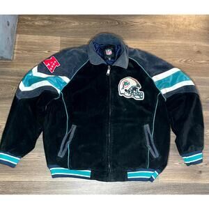G-III Apparel Bomber Jacket Mens 2XL Black Leather Full Zip NFL Miami Dolphins